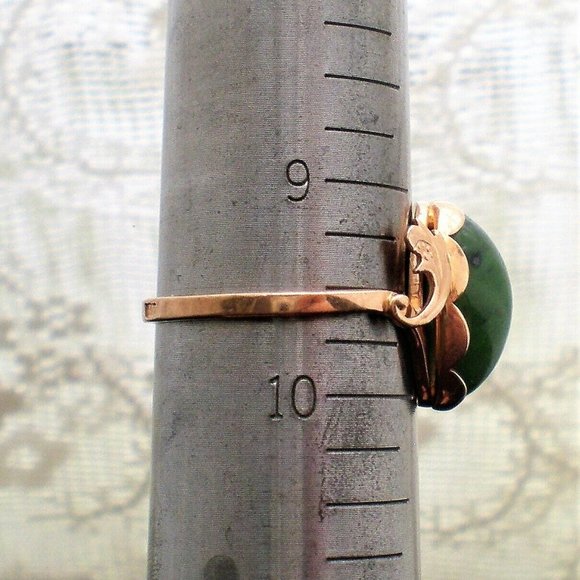 Vintage Russian Russia 14K 583 Rose Pink Gold Green Nephrite Jade Bypass Ring - Picture 9 of 9